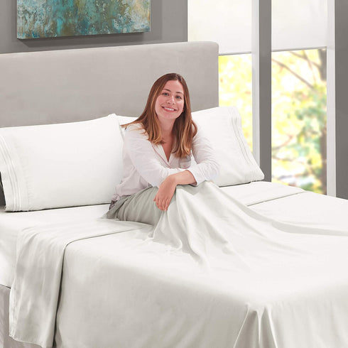 Nestl Twin Sheets Set - 3 Piece Bed Sheets for Twin Size Bed, Double Brushed Twin Size Sheets, Hotel Luxury White Sheets, Extra Soft Bedding Sheets & Pillowcases