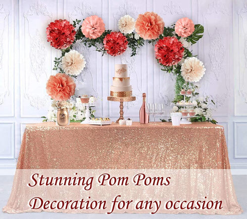 VINANT 20 PCS Rose Gold Party Decorations - Metallic Foil and Tissue Paper Pom Poms - Birthday Party Decoration - Baby Shower - Bridal Shower - Bachelorette - Garden Party - 14", 10", 8", 6"