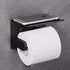 VAEHOLD Self Adhesive Toilet Paper Holder with Phone Shelf SUS 304 Stainless Steel Wall Mounted Toilet Paper Roll Holder - Rustproof and Bathroom Washroom Tissue Roll Holder with Shelf - Black