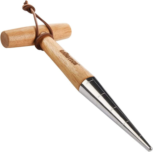 Gardtech Hand Dibber with Wooden Handle, Chrome Coated Stainless Steel Head - Lightweight Sturdy Hand Held Bulb Planter for Tulip Daffodil Crocus Garden Tool (Dibber)