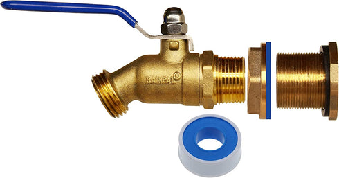 RAINPAL RBS024 Brass Rain Barrel Spigot (LF Compliant 3/4" Quarter Turn Ball Valve w/ Bulkhead Fitting and Thread Tape, 7 GPM)