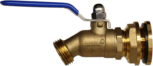 RAINPAL RBS024 Brass Rain Barrel Spigot (LF Compliant 3/4" Quarter Turn Ball Valve w/ Bulkhead Fitting and Thread Tape, 7 GPM)