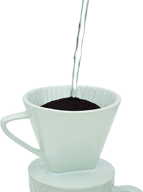 Godinger Pour Over Coffee Maker Dripper and Coffee Mug Brew Set, Bone China - 14oz