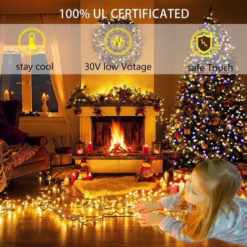 Outdoor Christmas Lights, 105FT 300 LED Christmas Tree Lights Indoor with 8 Modes, End-to-End Plug - UL Certified - Waterproof Fairy String Lights for Xmas Tree Decorations Garden Party, Warm White