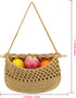 Boho Hanging Fruit Woven Baskets Handmade Pocket Hanger Fruit Storage Wall Mount Organization with 2 Hooks to Store All Items for Home Kitchen Modern D©cor (khaki)