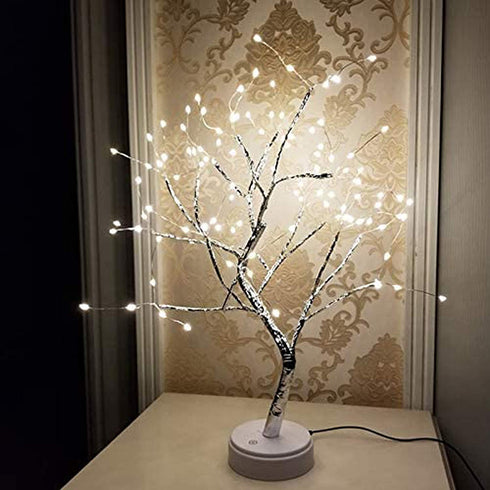 Lxcom Lighting LED Branch Lights 108 LEDs New Silver Copper Wire Tree Branches LED Bonsai Table Tree Lighted USB Battery Operated with Touch Switch Decorative Desk Lamp for Home Decor (Daylight White)