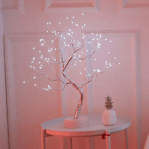 Lxcom Lighting LED Branch Lights 108 LEDs New Silver Copper Wire Tree Branches LED Bonsai Table Tree Lighted USB Battery Operated with Touch Switch Decorative Desk Lamp for Home Decor (Daylight White)