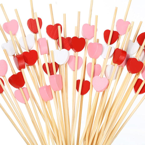 300 Counts Toothpicks for Appetizers Bamboo Cocktail Picks Heart Shaped Food Picks Red Pink White Cocktail Skewers 4.7 Inch Long Fruit Skewers Barbecue Skewers for Home Restaurant Buffet Party