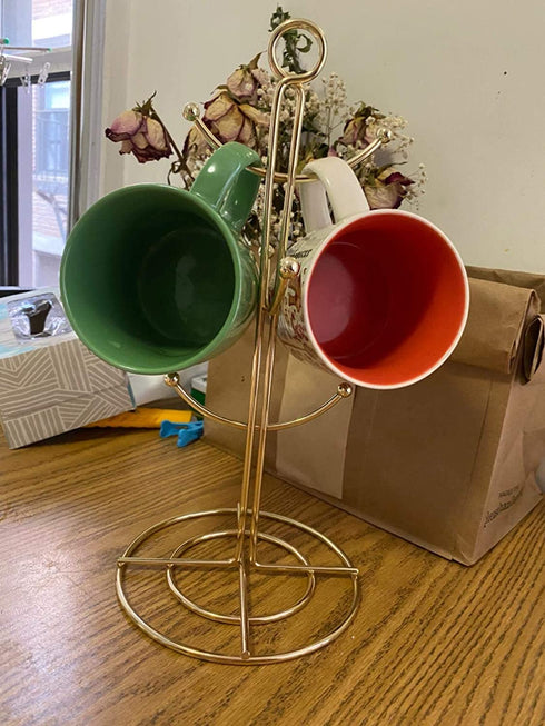 RomanticDesign 6 Holder, Countertop Mug Tree, 6 Hook Coffee Cup Dryer Kitchen Coffee Mug Tree Countertop Tea Cups Holder Stand,Gold