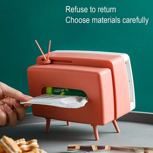 RTWAY Retro TV Tissue Box Multi Storage Container, Mobile Phone Stand Phone Holder for Bedroom, Home and Office