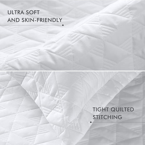 Lucian White Quilt Set Twin Size, Geometric Pattern Stitched Bedspread, Lightweight Breathable Summer Comforter Coverlet Sets for All Season, 1 Quilt (68"x86") and 1 Pillow Sham