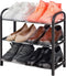 NiHome Shoe Rack Organizer Multipurpose 3-Tier Small Size Vertical Footwear Display Shelf Compact Sturdy Metal Frame Lightweight 6 Pairs for Closet Hallway Entryway Living Room Bedroom Attom (Black)