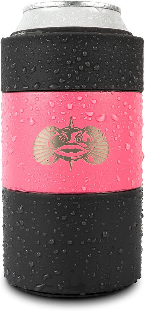 Toadfish Non-Tipping Can Cooler for 12oz Cans - Suction Cup Cooler for Beer & Soda - Includes Slim Can Adapter - Stainless Steel Double-Wall Vacuum Insulated Cooler - Pink