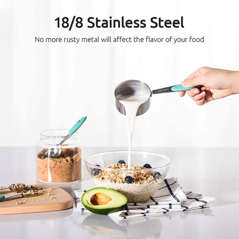 Measuring Cups : U-Taste 18/8 Stainless Steel Measuring Cups and Spoons Set of 10 Piece, Upgraded Thickness Handle(Aqua Sky)