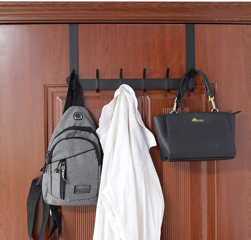 YUMORE Over The Door Hooks, Heavy Duty Over Door Hanger Stainless Steel for Coats Robes, Hanging Towel Rack Back of Bathroom Bedroom Door, Long Arms Easy Reach, Matte Black