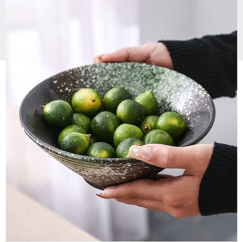 MULAPOH 7 Inch Porcelain Soup Bowls, 24 Ounces Japanese Ramen Noodle Bowl set of 2 for Pho, Udon, Soba and Wonton (Green Pattern)