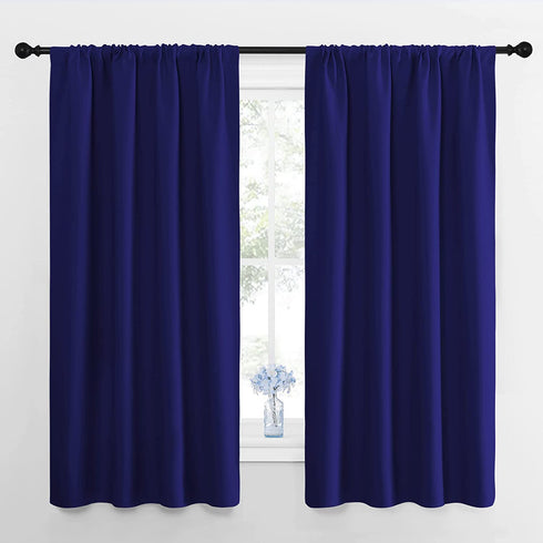 NICETOWN Curtains for Bedroom, Blackout Draperies, All Season Thermal Insulated Solid Rod Pocket Top Blackout Curtains & Drapes for Kid's Room (Navy Blue, 1 Pair, 42 x 63 Inch)