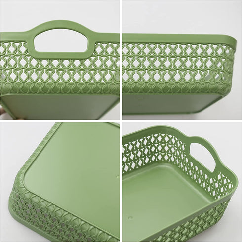 Yesdate Plastic Storage Basket Tray, Desktop Basket Tray, 6 Packs (3 Green, 3 White), F