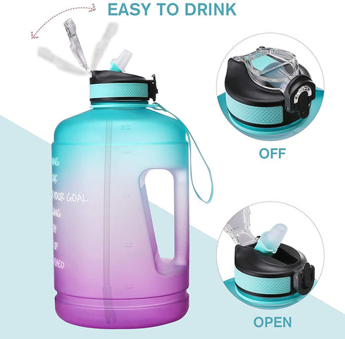 BOTTLE BOTTLE Gallon Water Bottle motivational with Straw & Big Handle, Large 1 Gallon Water Bottle with Time Marker , BPA Free Leakproof Water Jug for Fitness and Outdoor Sports.