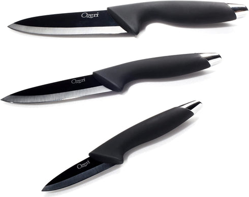 Ozeri Elite Chef Black 3-Piece Ceramic Knife Set, 12.5 x 7.5 x 1 inches
