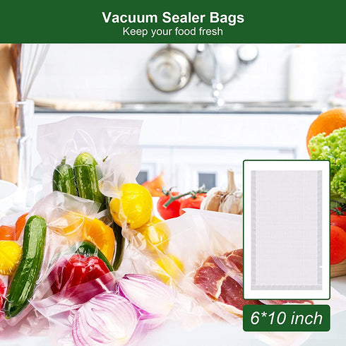 Vacuum Sealer Bags,Food Saver Bags,200 Pint,6"x10",Freezer Storage Bags,Heavy Duty Puncture Prevention,Sous Vide Vacuum Meal Safe,Universal Pre Cut Bag Design