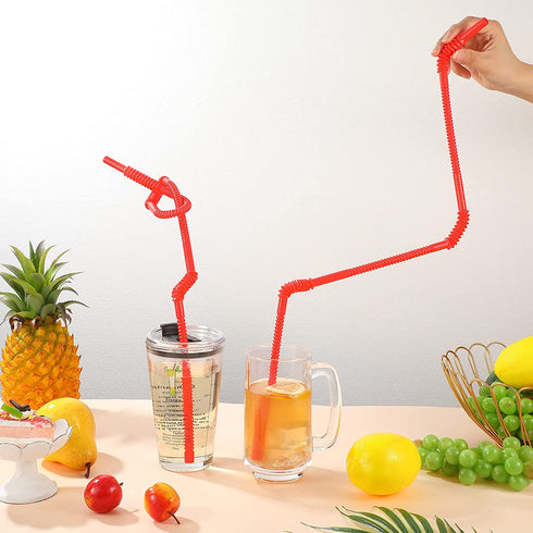 Flexible Drinking Straws Extra Long Plastic Straws for Camping Limited Mobility Situations Dishwasher, Red (12 Pieces,28 Inches)