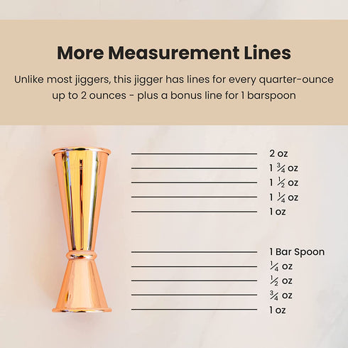 A Bar Above Bar Jigger - Copper-Finished Japanese Jigger with Measurements Inside - Cocktail Measuring Jigger - Steel Measuring Tool for Bartenders - Jigger 2 oz 1 oz - Jiggers and Pourers