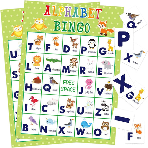 Alphabet Bingo Game for Kids 24 Players Animal Letter Learning Game School Classroom Home Birthday Party Supplies