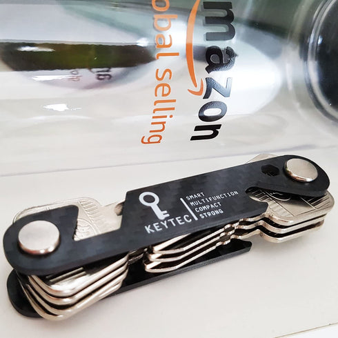 Compact Key Organizer by KEYTEC - Carbon Fiber Smart Key Holder with Multitools - Bottle Opener Phone Stand - Long Screw Anti Loosening Washer - Full Expansion Kit - Linear Type