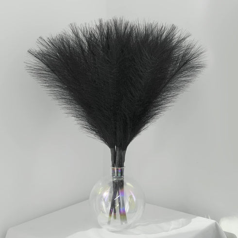 Pampas-Grass with Extension Stem, Artificial-Pampass-Grass 17" to 21.5" Faux-Pampas-Grass-Decor Tall 6Pcs, Pampas Grass for Flower-Arrangement, Black Pompous Grass