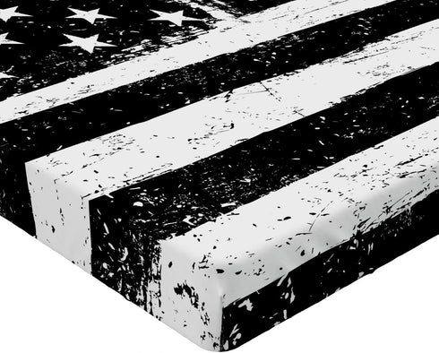 Ambesonne United States Fitted Sheet, Grunge Aged Black and White American Flag Independence Fourth of July Design, Soft Decorative Fabric Bedding All-Round Elastic Pocket, Queen Size, Charcoal