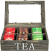 MyGift Vintage Gray Wood Tea Storage Box Organizer with 6 Compartments, Teabags and Condiments Chest with Lid with Latch