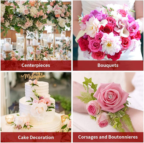 ETERNAL ANGEL Artificial Flowers Dark Red Fake Roses Real Looking Flannelette Flowers with Stem for DIY Arrangements Wedding Bouquets Centerpieces Bridal Shower Party Home Decorations- 16 Pcs