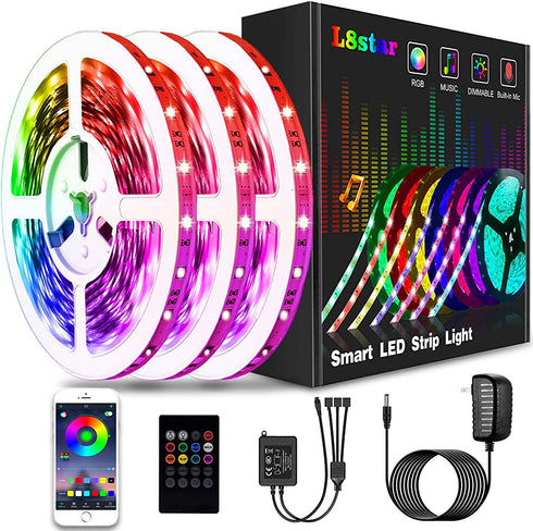 Led Lights for Bedroom, L8star 50ft Rgb Led Strip Lights with Bluetooth and Remote Control Sync to Music