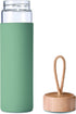 Yomious 20 Oz Borosilicate Glass Water Bottle with Bamboo Lid and Silicone Sleeve BPA Free