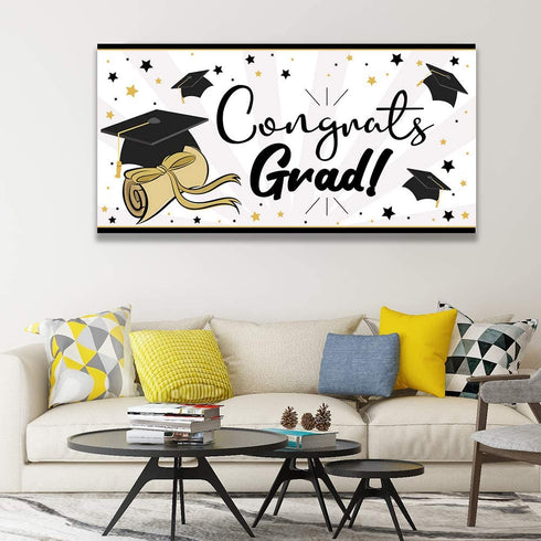 JOYIN Graduation Party Supplies Set with 18 Pcs Plastic Cups, 18 Pcs 9" Plates, 36 Pcs 6.5"X6.5" Napkins, Tablecover (54"x72") and Banner (36"x70")