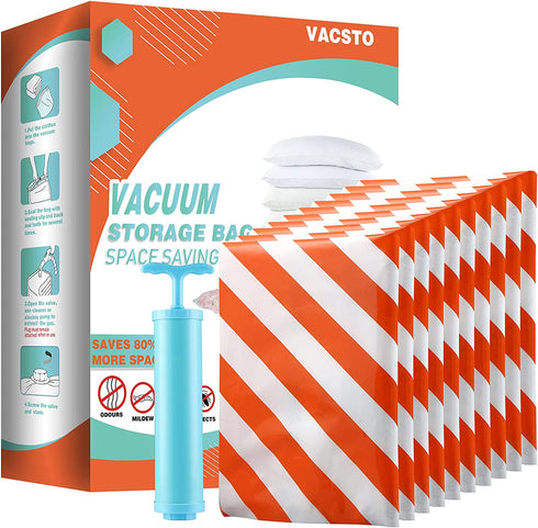 Vacuum Storage Bags 10Pack Small (23.6"x15.7") Reusable Vacuum Sealer bags, Compression Bags with Hand Pump for Clothes, Dresses, Travel