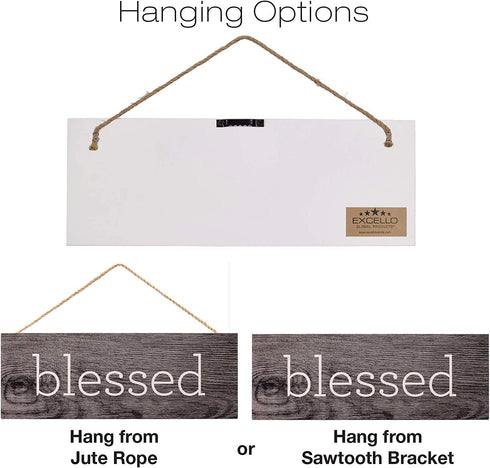 EXCELLO GLOBAL PRODUCTS Hanging Home Decor Sign with Sawtooth Hook and Jute Hanging Rope (Grateful, Love, Believe, Thankful, Faith, Blessed)