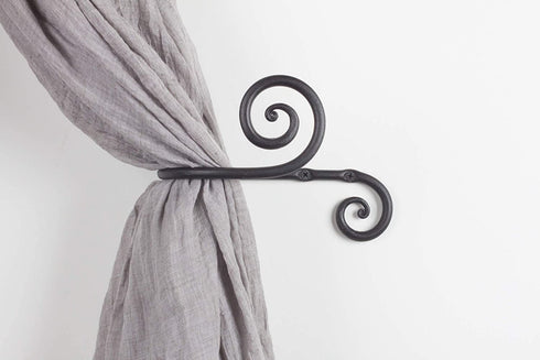RTZEN Decorative Large Curtain Holdbacks - Set of 2 - Wrought Iron Window Drapery Tiebacks - Handmade Rod Drape Tieback Black Hooks - Rot Metal Drapes Hangers - Unique Hand Craft D©cor