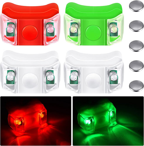 Mudder 4 Pieces Boat Bow Lights LED Boat Navigation Lights with 5 Pieces Button Batteries for Boat Kayak Pontoon Hovercraft Yacht Motorboat Bike Hunting Night Running Fishing (Red, Green, White)