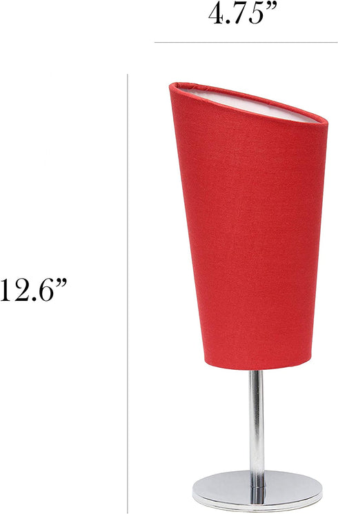 Simple Designs LT2061-RED Mini Chrome Angled Fabric Shade Table Lamp, Red