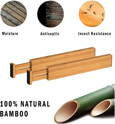 BAMEOS Drawer Dividers Bamboo Separators Organization Expandable Organizers for Kitchen Bedroom Bathroom Dresser Office 4-pack