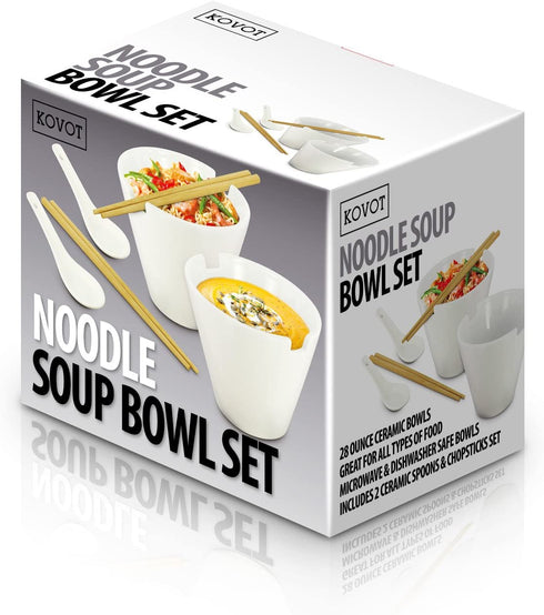 Kovot Noodle Soup Bowl Set - 28 Oz Bowls - Great For Pho, Ramen Noodle, And Miso Soups