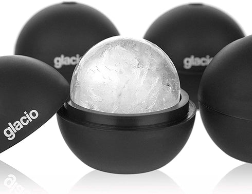 glacio Round Ice Cube Molds - Whiskey Ice Sphere Maker - Makes 2.5 Inch Ice Balls - 4 Pack