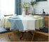 Round Tassel Plaid Tablecloth, Heavy Weight Cotton Linen Fabric Table Cover for Kitchen Dining Tabletop Decoration, Blue & Green, 48" Round
