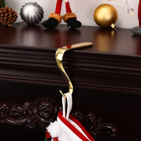 Yuokwer Christmas Stocking Holders for Mantel Set of 4- Stocking Hooks Hanger for Fireplace Christmas Hooks Safety Hang Grip Stockings Clip for Christmas Party Decoration (Gold, Pack of 4)