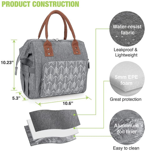 Insulated Lunch Bag for Women/Men, Large Lightweight Tote in Water-Resist Fabric , Big Side Snack Organizer, for Work & Outdoor Picnic, Easy to Clean(Grey)