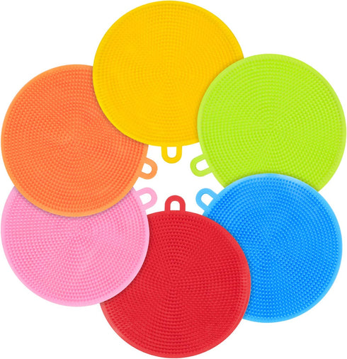 Emoly 6 Pack Food Grade Reusable Sponges for Dishes? Heat Resistant and Without Bpa?Double Sided Silicon Brush, 6 Colors, 6 Count