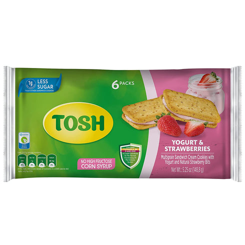 Tosh Yogurt & Strawberries Cream Cookies | No Artificial Flavors or Sweeteners | Perfect for Breakfast | 5.25 Ounce (Pack of 1)
