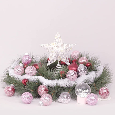 60MM/2.36" Clear Christmas Ornaments Set, 30PCS Shatterproof Decorative Hanging Ball Ornament with Stuffed Delicate Decorations, Xmas Tree Balls for Halloween Holiday Party Thankgivings - Pink.